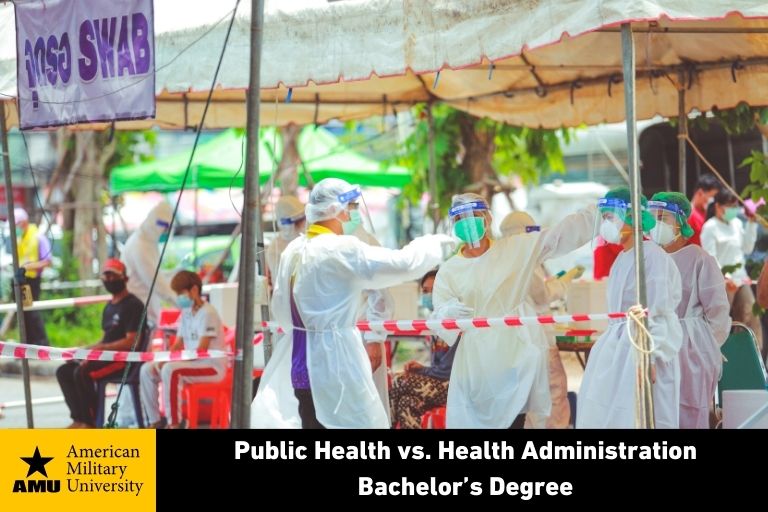 public-health-vs-health-administration-bachelors-degree public health employees working at outdoor clinic