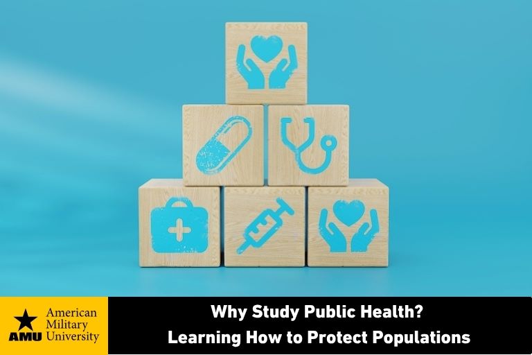 public health icons on wooden blocks